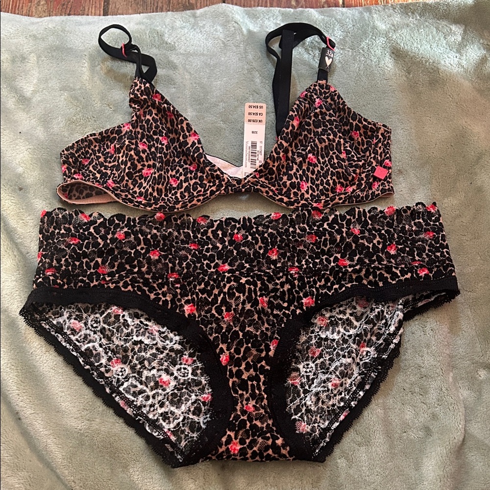 Victoria's Secret Leopard and Pink Bra Set